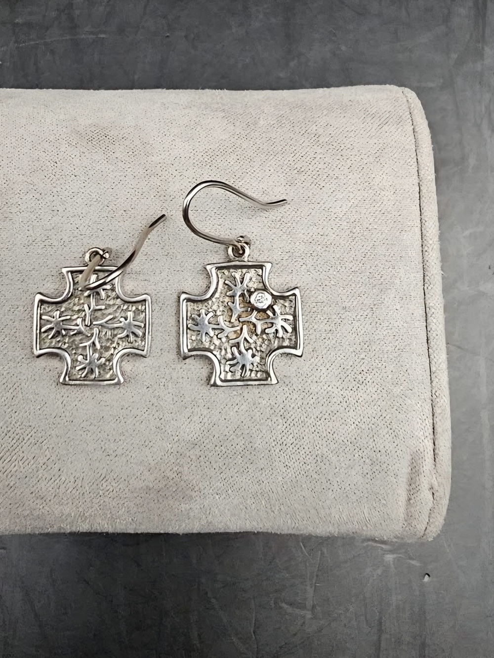 Vintage Sterling Cross Drop Earrings - Floral Filigree